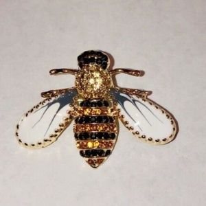 Gold Crystal Queen Bee Brooch Pin Rhinestone